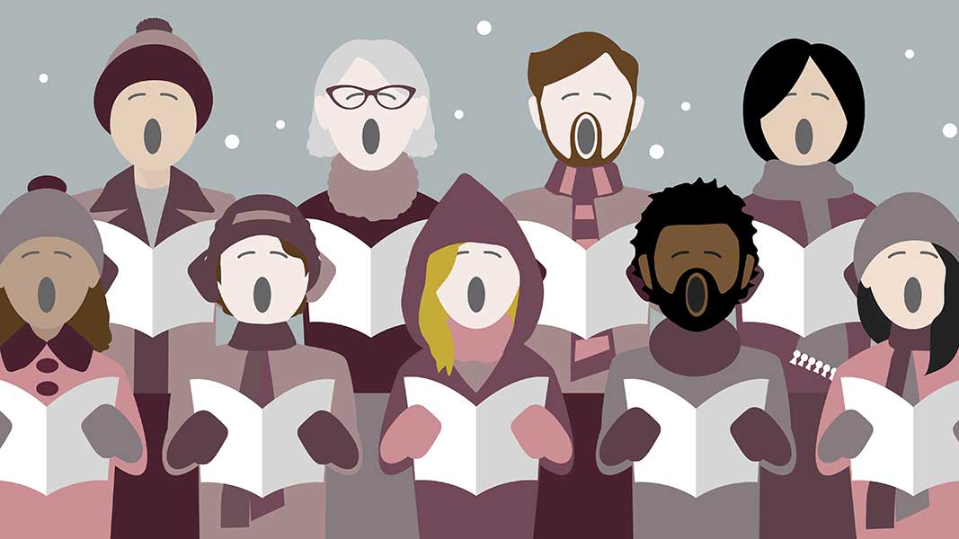 Vector graphic showing people singing Christmas carols