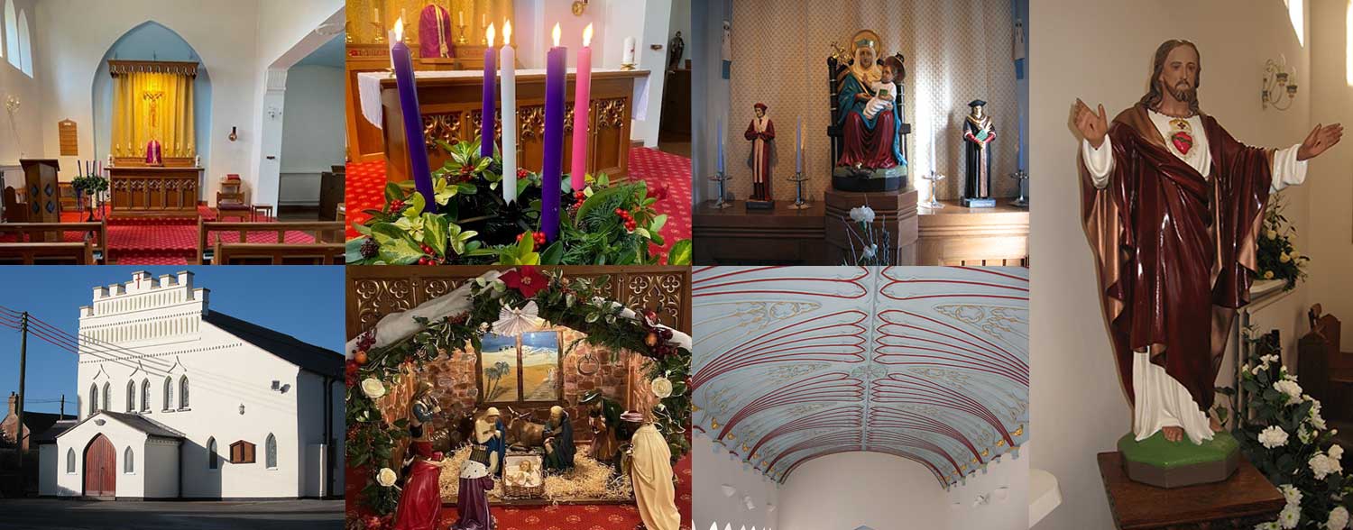 Collage of pictures of the interior of Our lady and St. John The Baptist, Ashley Shropshire