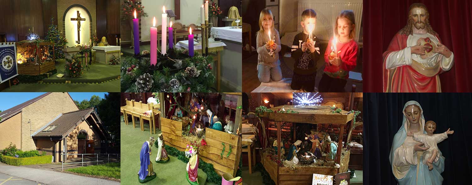 Collage of pictures of the interior of Our lady and St. Werburgh, Clayton, Newcastle-under-Lyme, Staffordshire